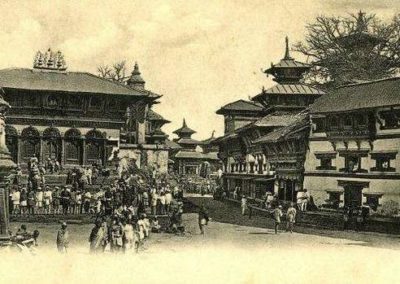 One of the oldest photo of Kathmandu Durbar Square On the right is old palace building before existing neo classical Palace (Gaddhi bhaithak) was built Unknown Date