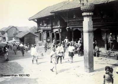 A street scene at Bhimsenthan south of Kathmandu Durbar Square Herzog and Higgins 1901AD