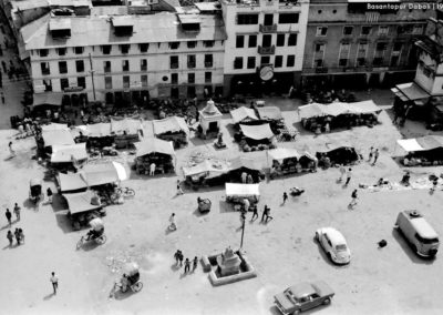 Basantapur Dabali from the 'Basanatapur Durbar' in 1973AD during the hippie era. On the background is the Ying Yang Restaurant and few of the classic cars of the era Source and Copyright: Tod Ragsdale