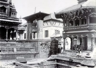 Durbar Square showing the Taleju Bell and the octagonal pavilion of the Chyasilin Mandapa Herzog and Higgins ca-1901AD