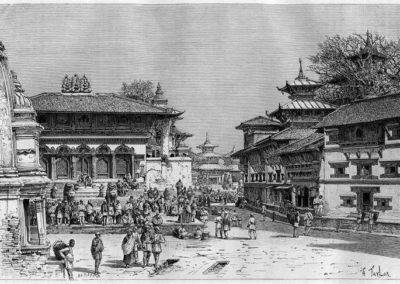 Sketch of the previous picture Grande place de Khatmandou-Aus Gustav le Bon 1885AD. Before the new gaddhi baithak was built