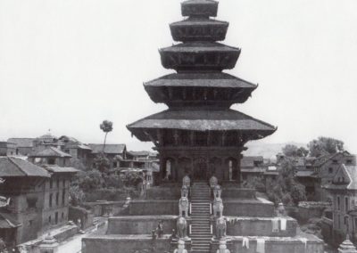 Nyatapola Temple in the Taumadi Square in 1950ies Source: Himalayan Bank Limited Calender