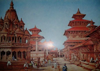 Painting of Patan Durbar Square done in around 1886-93AD Taken from the book "'Voyage Au Nepal." Contributed by: Vibhav Pradhan