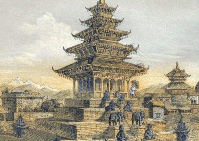 Painting of Taumadi Square & Nyatapola Temple in Bhaktapur From- History of Nepal-Daniel Wright, 1877AD