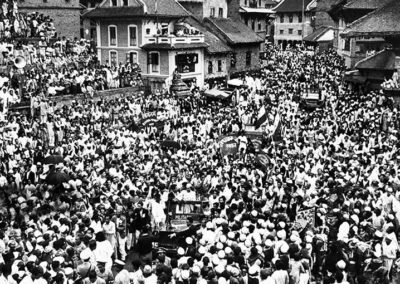 Parade in Taumadhi Square welcoming the expedition team that conquered Mount Everest. Mid 50ies