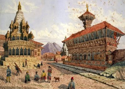 Patan Durbar Square from West Watercolor by Henry Ambrose Oldfield, ca. 1855AD