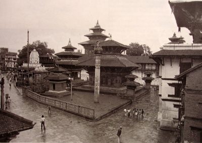 On a rainy day KTM Durbar Square On Foreground: Jagannath Temple On Background: Taleju Temple