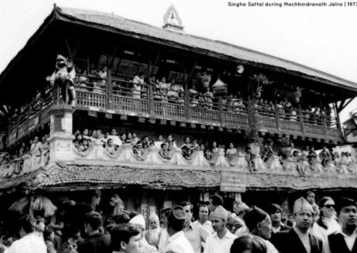 Singha Sattal during Seto-Machhindranath Jatra in 1973AD Today this building located in Kathmandu Durbar Square Source and Copyright: Tod Ragsdale