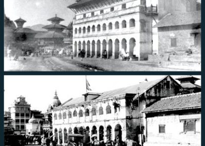 Trasnformation Patan Durbar Square form the east side 1920 AD (Above) Present (Below) Source: KVPT & ECS Nepal Magazine