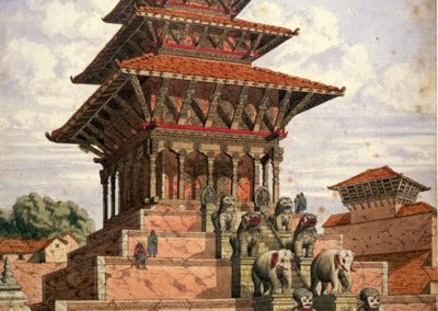 Watercolour of the Nyatapola Temple at Bhaktapur Oldfield, Henry Ambrose 1854AD