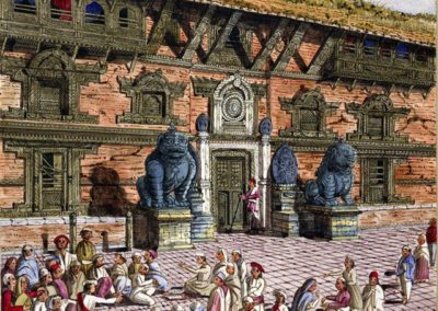 Watercolour of the entrance to the Chumalee Chowk in the Bhaktapur Durbar Square Oldfield, Henry Ambrose 1856AD